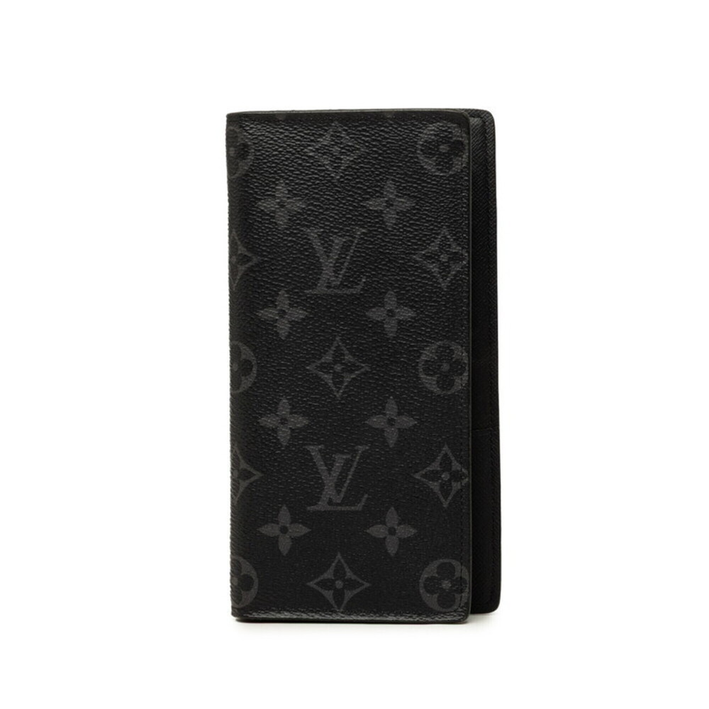Louis Vuitton Monogram Eclipse Portefeuille Brazza Long Wallet M61697 Gray Le...